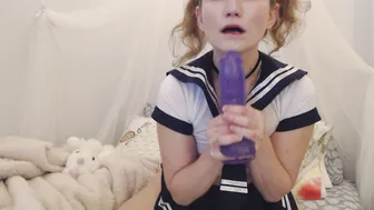 Lena shows how deep a toy can be in your mouth