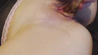 BouncyBritney pretty chick fucks pussy with black dildo