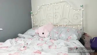 Custom busty young lady caresses shaved cunt