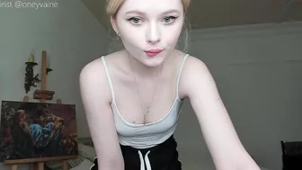 yvaine_ blonde with tattoo caresses huge boobs