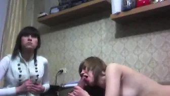 two heifers suck at the dorm