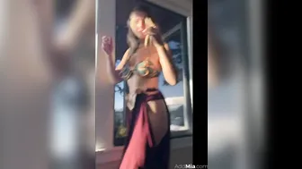 Mia Melano cute girl pulls sex lips