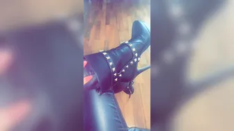 Mistress Karina in black stockings jerks off