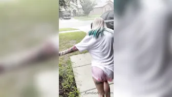 kandieangel Brunette in stockings shows shaved holes