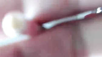 angelbrau Awesome brown girl in white stockings tickles her cap delicately