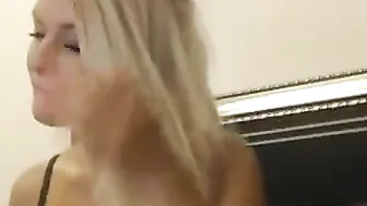 alywow Sexy baba in glasses coolly playing pranks with a sex toy