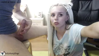 holydumplings busty couch in stockings pulls pussy